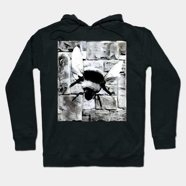 Bee Black and White Spray Paint Wall Hoodie by Nuletto